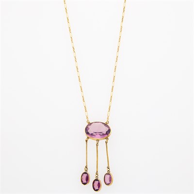 Lot 1179 - Antique Gold and Purple Paste Lavaliere Necklace