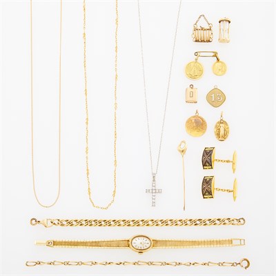 Lot 1167 - Group of Gold and Gold-Filled Charms and Wristwatch