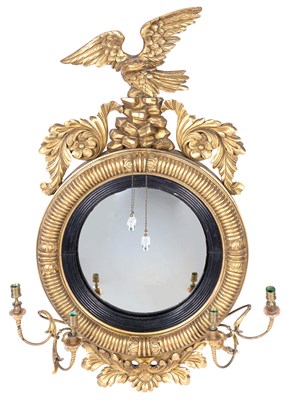Lot 1416 - Classical Giltwood Convex Girandole Mirror...