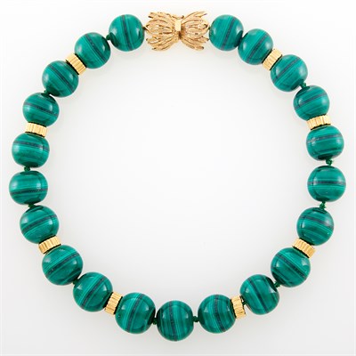 Lot 1113 - Gold and Malachite Bead Necklace