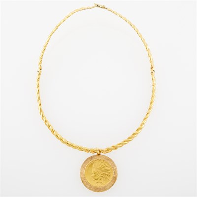 Lot 1134 - Gold and Gold Coin Pendant-Necklace