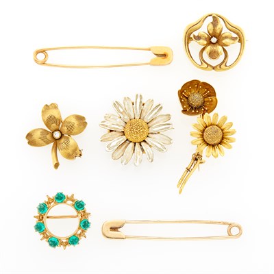 Lot 165 - Group of Antique and Period Gold, Enamel, Diamond and Gem-Set Pins