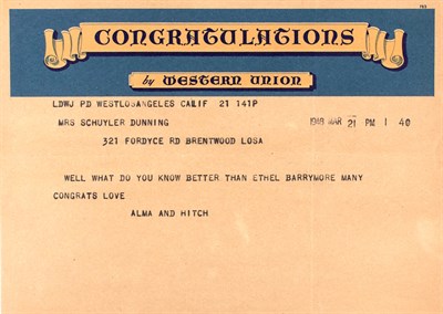 Lot 36 - [OSCAR-TELEGRAMS] Congratulatory telegram to...