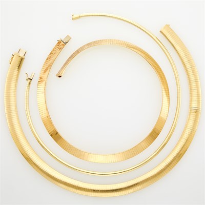 Lot 1151 - Three Gold Omega Link Necklaces