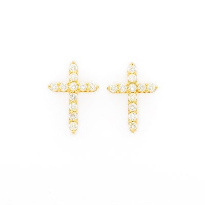 Lot 1079 - Pair of Gold and Diamond Cross Earrings