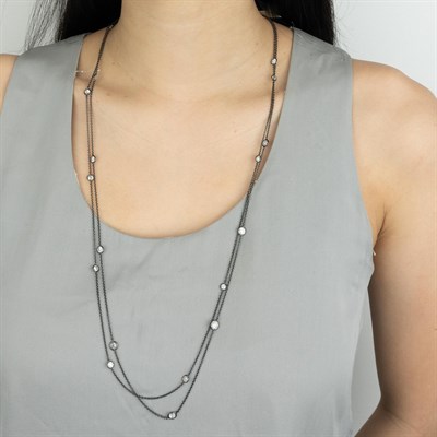 Lot 1071 - Long Blackened Gold and Diamond Chain Necklace