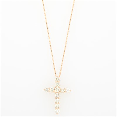 Lot 1231 - Rose Gold and Diamond Cross Pendant with Chain Necklace