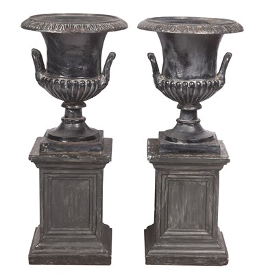 Lot 282 - Pair of Cast Iron Campagna-Form Garden Urns...
