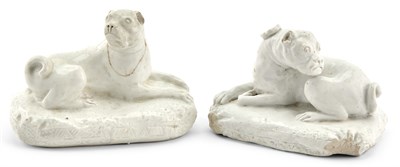 Lot 45 - Associated Pair of Bow Porcelain Pug Dogs...