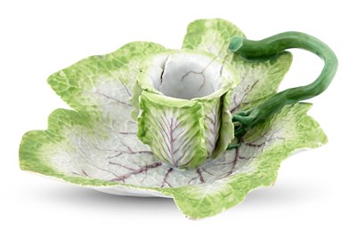Lot 92 - Longton Hall Porcelain Leaf-Form Chamberstick...