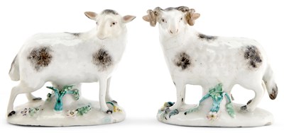 Lot 95 - Pair of Longton Hall Porcelain Models of a Ewe...