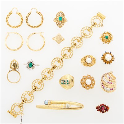 Lot 1213 - Group of High Karat Gold, Gold and Gem-Set Jewelry