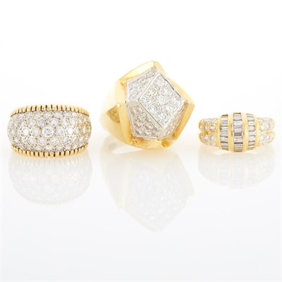 Lot 1036 - Three Two-Color Gold and Diamond Rings