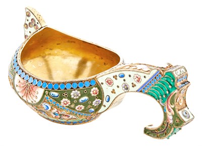 Lot 193 - Russian Silver-Gilt and Cloisonné Enamel Kovsh...