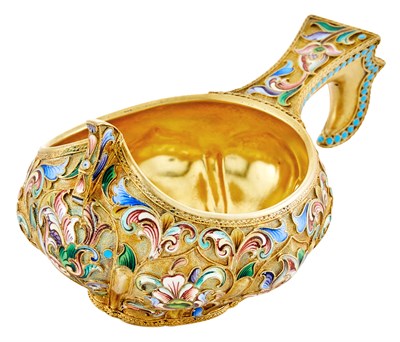 Lot 144 - Russian Silver-Gilt and Cloisonné Enamel Kovsh...