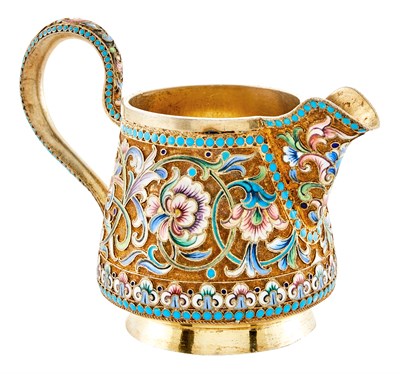 Lot 188 - Russian Silver-Gilt and Cloisonné Enamel Cream...