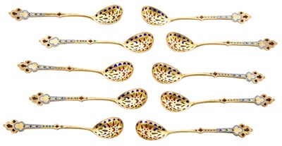 Lot 196 - Set of Ten Russian Silver-Gilt and...