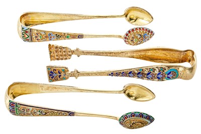 Lot 197 - Three Russian Silver-Gilt and Cloisonné Enamel...