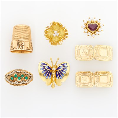 Lot 1174 - Group of Gold and Low Karat Gold Jewelry and Accessories