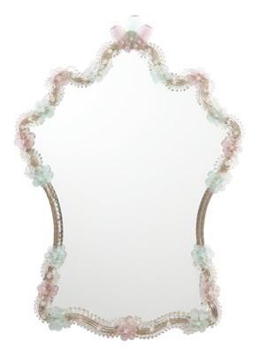Lot 284 - Murano Glass Floral Decorated Cartouche-Shaped...