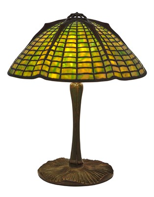 Lot 239 - Tiffany Studios Bronze and Leaded Glass Spider...