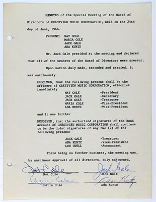 Lot 232 - Nat King Cole Five signed documents. No Place:...