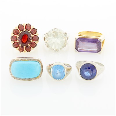Lot 1157 - Group of Gold, Silver and Colored Stone Rings