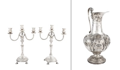 Lot 224 - Pair of Portuguese Silver Three-Light...