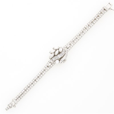 Lot 1188 - Platinum and Diamond Bracelet-Watch