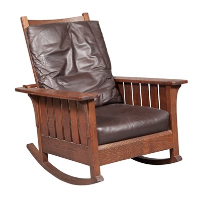 Lot 228 - L. & J. G. Stickley Oak and Leather Morris...