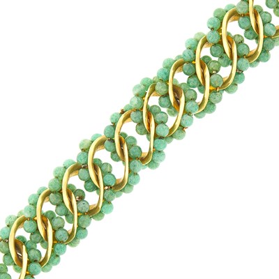 Lot 7 - Gold and Aventurine Quartz Bead Link Bracelet