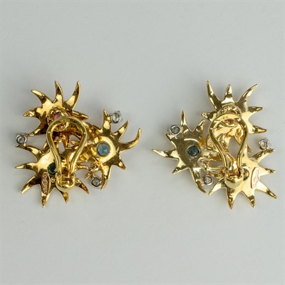 Lot 1090 - Pair of Gold, Diamond and Multicolored Tourmaline Earclips