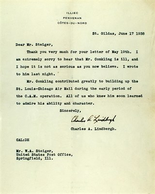 Lot 1028 - LINDBERGH, CHARLES Typed letter signed...