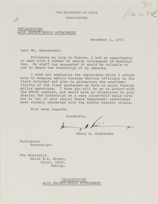 Lot 1025 - KISSINGER, HENRY Typed letter signed to David...