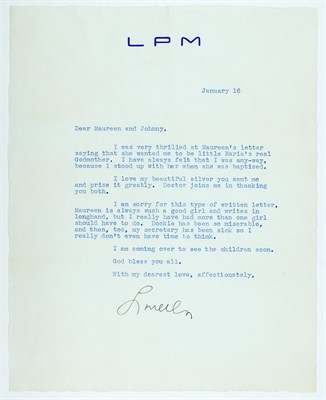 Lot 224 - [FARROW, MIA] PARSONS, LOUELLA. Two typed...