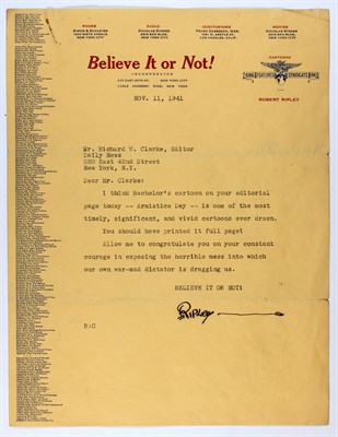 Lot 1046 - RIPLEY, ROBERT Signed letter from the creator...