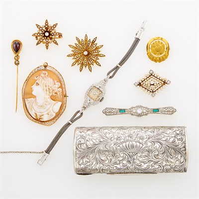 Lot 1165 - Group of Gold, Low Karat Gold, Platinum, Silver, Diamond and Pearl Jewelry