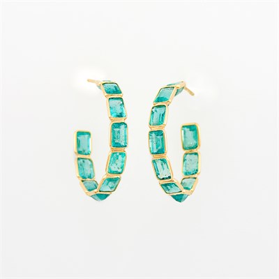 Lot 1060 - Pair of Gold and Emerald Hoop Earrings
