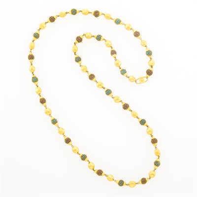 Lot 1110 - High Karat Gold and Green Enamel Bead Chain Necklace