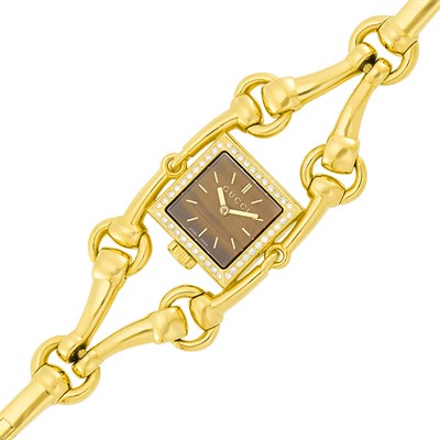 Lot 11 - Gucci Gold, Tiger's Eye and Diamond 'Signoria' Wristwatch