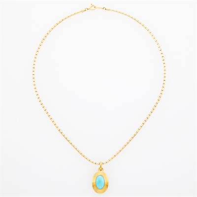 Lot 1005 - Gold and Turquoise Pendant with Chain Necklace