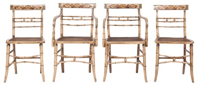 Lot 251 - Set of Four Painted and Caned Faux Bamboo...