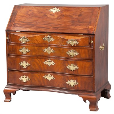 Lot 232 - Chippendale Mahogany Oxbow Slant-Front Desk...
