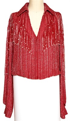 Lot 91 - NEIL DIAMOND Stage worn red beaded shirt. The...