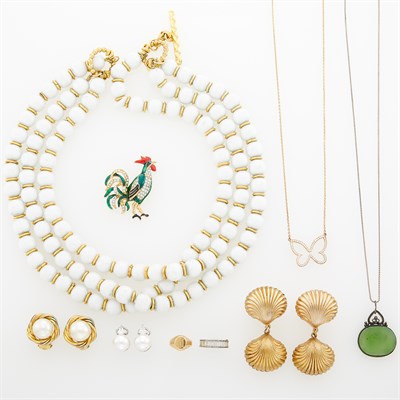 Lot 1242 - Pair of Chanel Costume Earrings, Group of Costume Jewelry and Gold Signet Ring