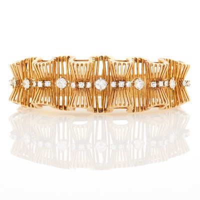 Lot 1121 - Gold and Diamond Bangle Bracelet