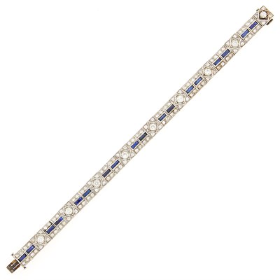 Lot 76 - Platinum, Diamond and Synthetic Sapphire Bracelet