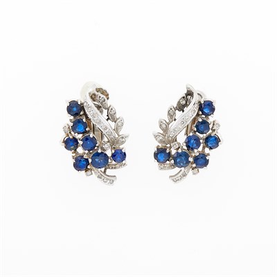 Lot 196 - Pair of White Gold, Sapphire and Diamond Earclips