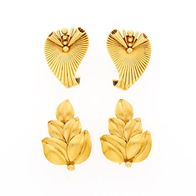 Lot 21 - Pair of Gold Earclips and Tiffany & Co. Pair of Gold Earclips