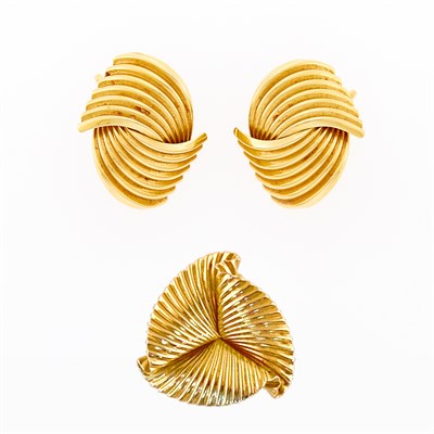 Lot 9 - Tiffany & Co. Pair of Gold Earclips and Single Earclip